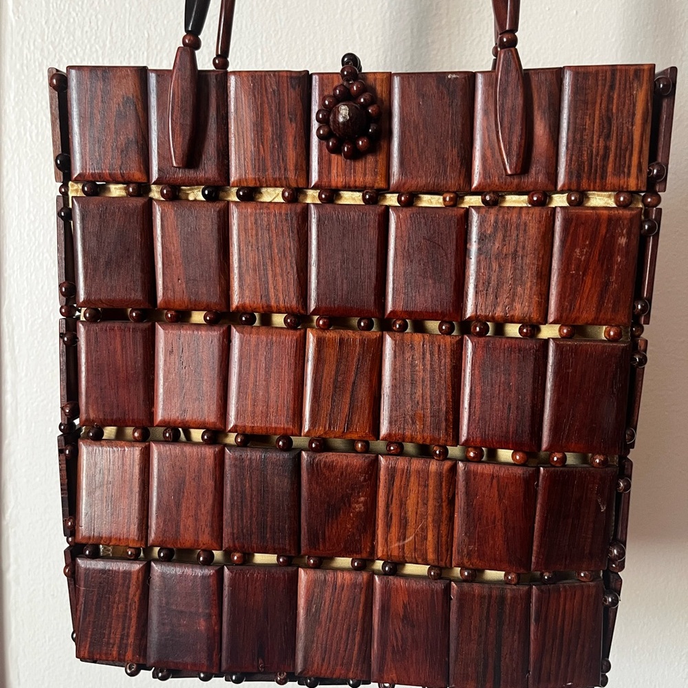 Chic, Wooden, Brown, Fun, Lined, Smaller, Very Cool purse.